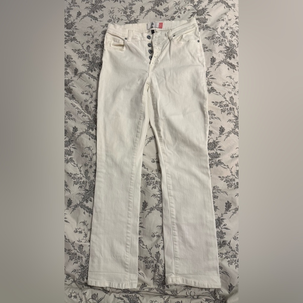 Stretchy White Straight Leg Jeans